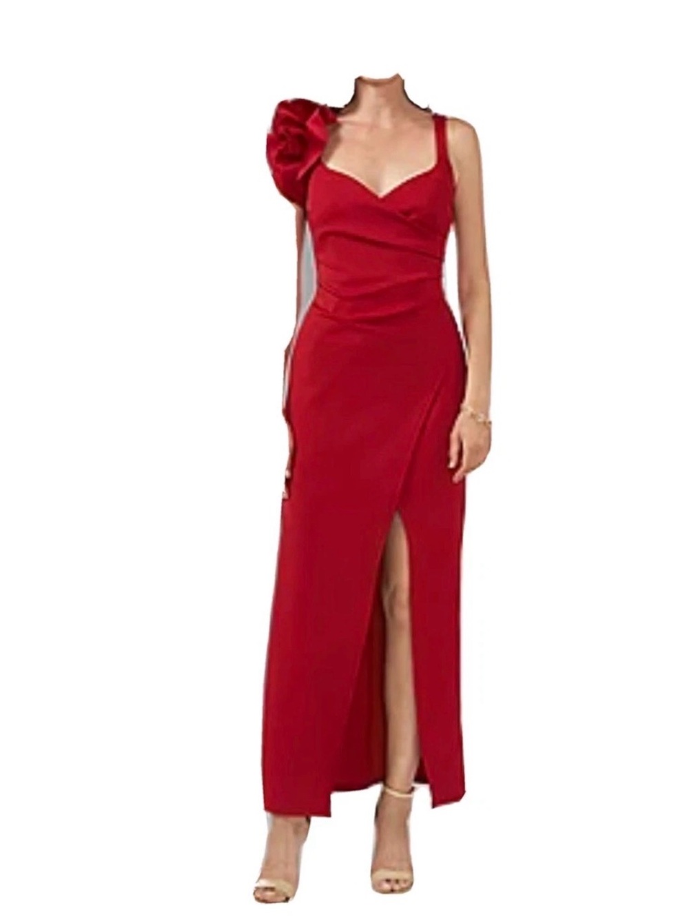 MSK RED PARTY COCKTAIL DRESS RUFFLE SLEEVE SIZE 14